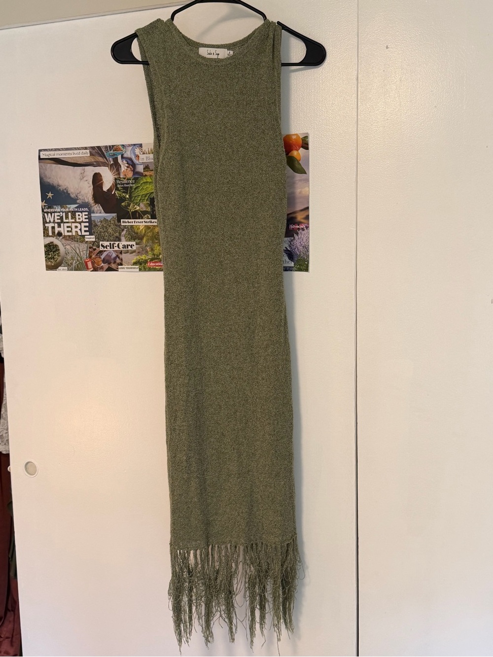 Sadie & Sage Olive Green Sleeveless Fringe Knit Maxi Dress